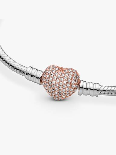 Pulseira Malha Snake Fecho Coração Pavé