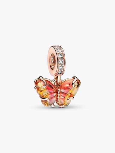 Conta Pendente Borboleta em Vidro Murano Rosa e Amarelo
