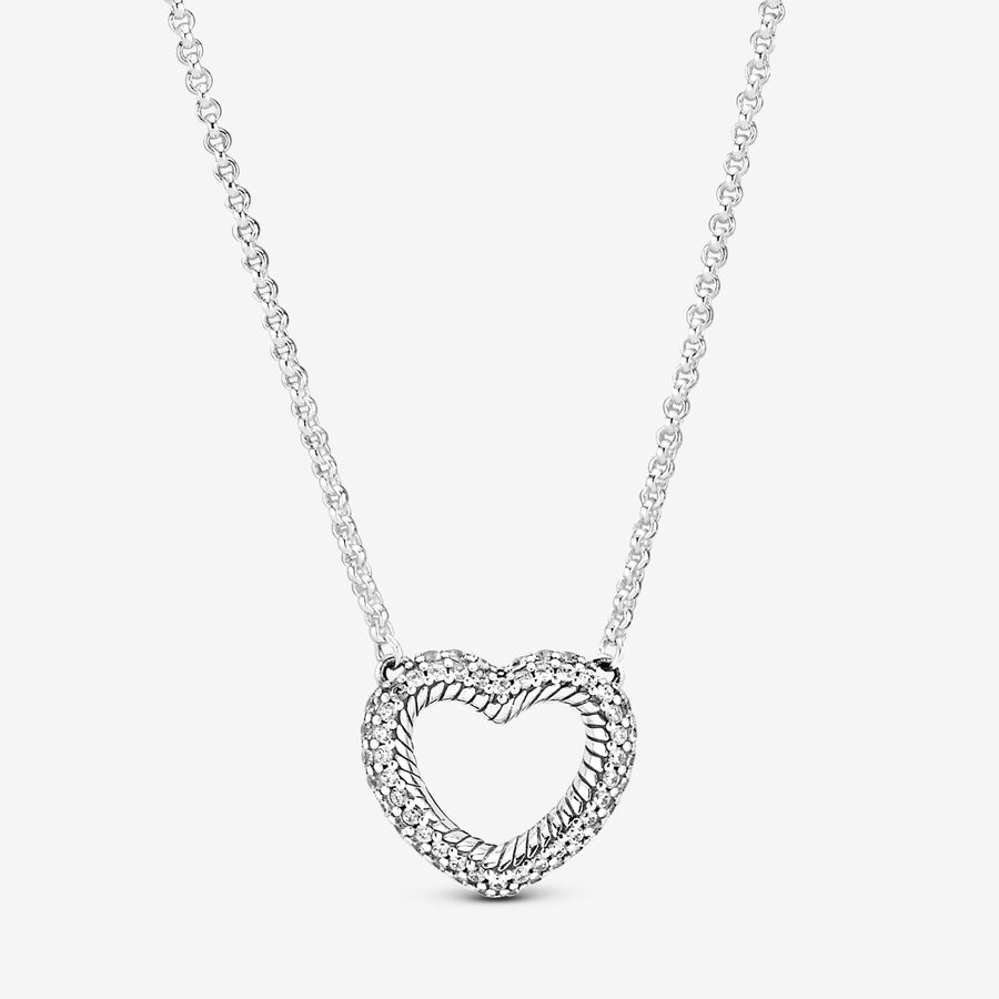 Colar Open Heart Pavé Snake Chain image number 0