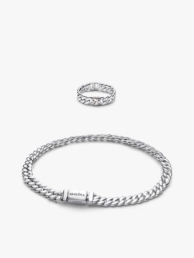 Conjunto de Presente Pulseira e Anel de Corrente Cubana