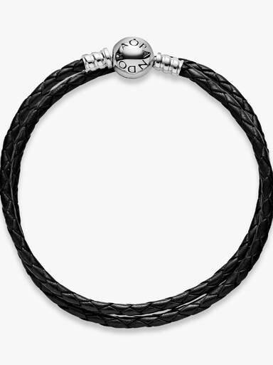 Pulseira de Couro Dupla Preta
