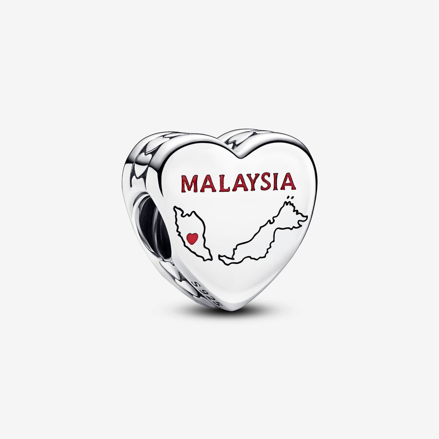 Malaysian map sterling silver charm with red enamel image number 0