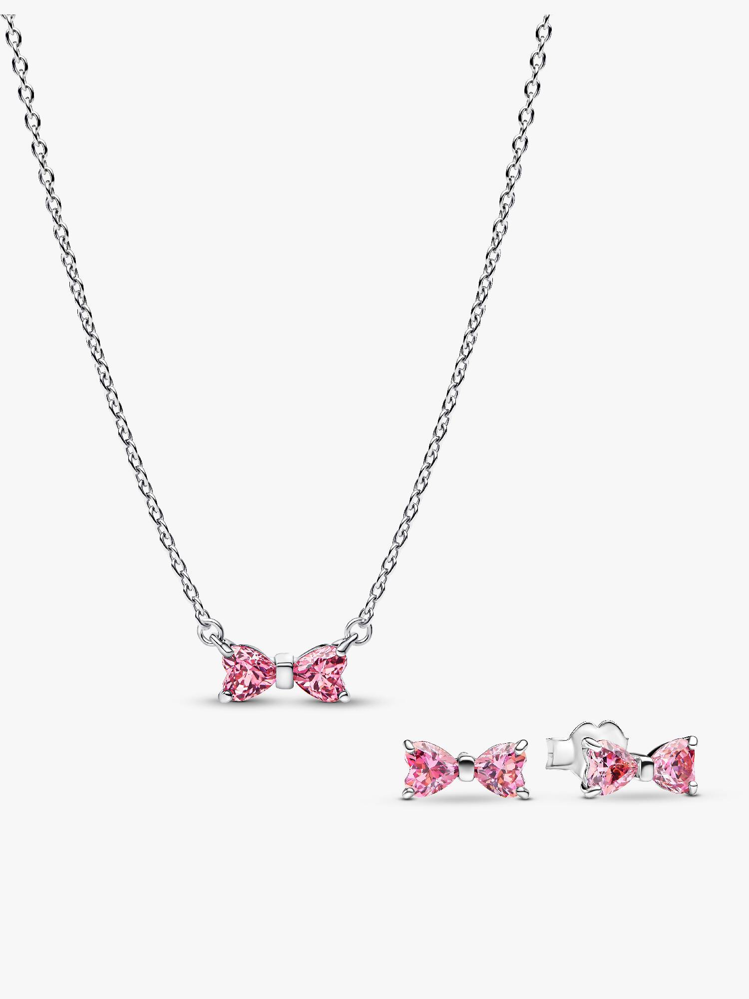Conjunto de presente Colar e Brincos Laço Rosa Brilhante