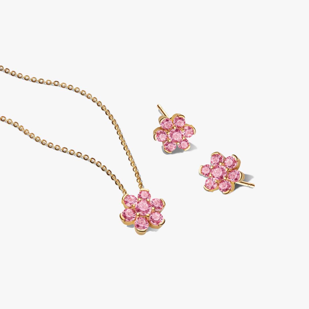 Conjunto de Presente Flor Rosa Brilhante Dourado